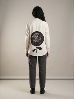 ZNKL - Digital Print Cotton Blend Relaxed Style Full Sleeve Beige Shirt
