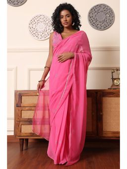 Kaanchie Nanggia - Pink Embroidered Pre-Wrapped Saree with Stitched Blouse