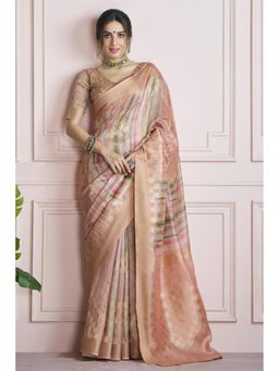 Mysilklove - Heathered Cream Handloom Saree with Unstitched Blouse