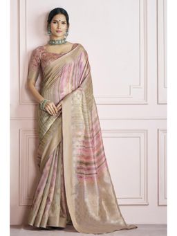 Mysilklove - Brandy Cream Handloom Saree with Unstitched Blouse