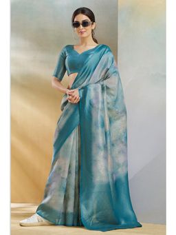 Mysilklove - Light Steel Blue Banarasi Handloom Saree with Unstitched Blouse