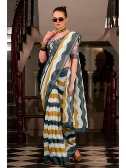 Mysilklove - Locust Green and Yellow Woven Saree with Unstitched Blouse