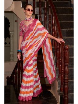 Mysilklove - Carmine Pink Woven Saree with Unstitched Blouse