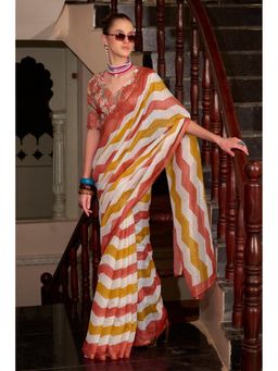 Mysilklove - Rose Vale Orange Woven Saree with Unstitched Blouse