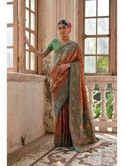 Mysilklove - Pastel Orange Handloom Banarasi Saree with Unstitched Blouse