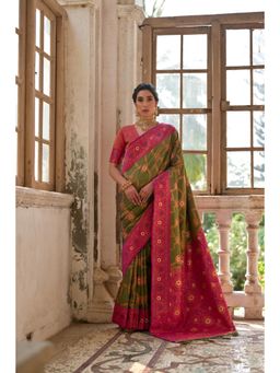 Mysilklove - Shadow Green Handloom Banarasi Saree with Unstitched Blouse