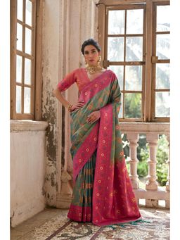 Mysilklove - Rama Green Handloom Banarasi Saree with Unstitched Blouse