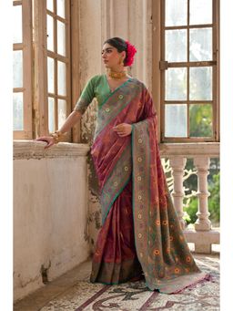 Mysilklove - Rosy Purple Handloom Banarasi Saree with Unstitched Blouse