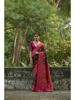 Mysilklove - Graphite Black Woven Saree with Unstitched Blouse