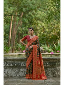 Mysilklove - Mineral Green Woven Saree with Unstitched Blouse