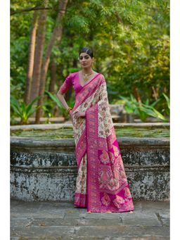 Mysilklove - Cashmere Cream Woven Saree with Unstitched Blouse