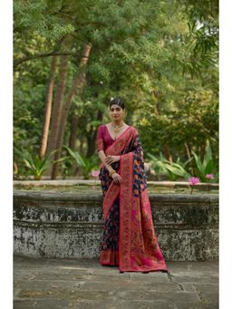 Mysilklove - Twilight Blue Woven Saree with Unstitched Blouse