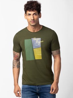 Spykar - Green Round Neck Half Sleeves Blended T-Shirt For Men