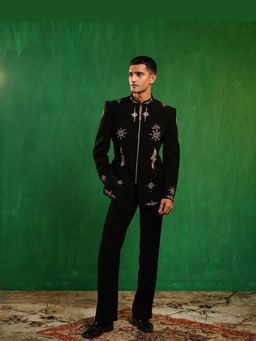AHI Clothing - Black Zardosi Embroidered Jacket with Pant