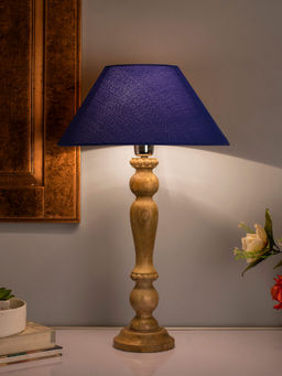 Homesake - Eureka Natural Wood Table Lamp Blue Shade