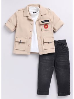 Little Collars - Stylish Jacket with Jeans & Sleeveless T-shirt- Beige (Set of 3)