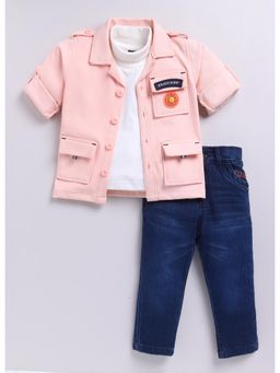 Little Collars - Stylish Jacket with Jeans & Sleeveless T-shirt- Peach (Set of 3)
