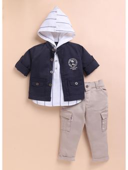 Little Collars - Casual & Stylish Shacket with Pants & Hooded-Navy Blue (Set of 3)