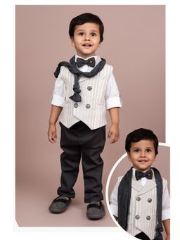 Little Collars - Charming & Trendy Linen Waistcoat with Stole & Bow- Grey (Set of 5)