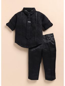 Little Collars - Debonair Structured formal Shirt Pant Tie- Black (Set of 3)