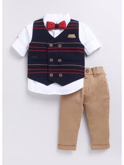 Little Collars - Elegant Striped Jacquard Partywear with Bow - Navy Blue (Set of 4)