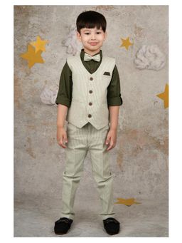 Little Collars - Cotton Formal Waistcoat Shirt & Trouser with Bow- Green (Set of 4)