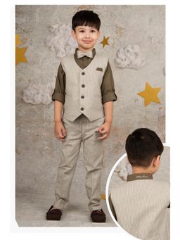 Little Collars - Cotton Formal Waistcoat Shirt & Trouser with Bow- Khaki (Set of 4)