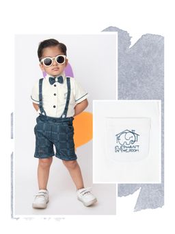 Little Collars - Pocket Embroidered Shirt Shorts Suspender Bow- Blue (Set of 4)