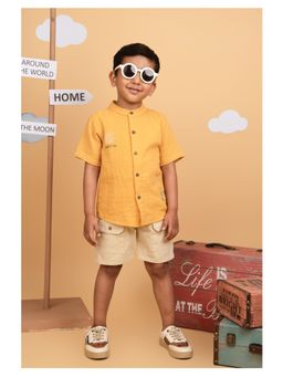 Little Collars - Casual Pure Organic Muslin Cotton Shirt Shorts- Mustard