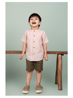 Little Collars - Casual Pure Organic Cotton Embroidered Shirt Half Pant-Pink
