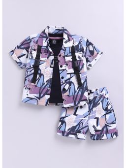 Little Collars - Waffle Abstract Shirt Shorts with T-shirt- Lavender (Set of 3)