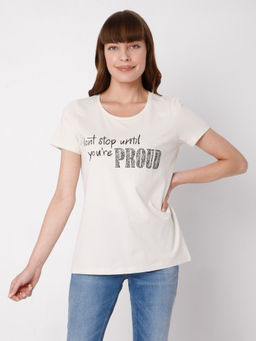 VERO MODA - Women Printed Off White Casual T-shirt