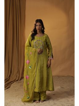 Arpita Sulakshana - Herbal Garden Green Embroidered Suit (Set of 3)