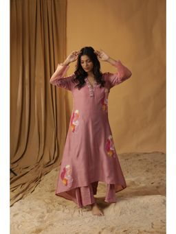 Arpita Sulakshana - Pink Pyaazi Handpainted A-Line Kurta (Set of 2)