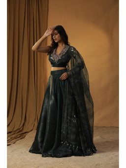Arpita Sulakshana - Green Organza Lehenga Choli (Set of 3)