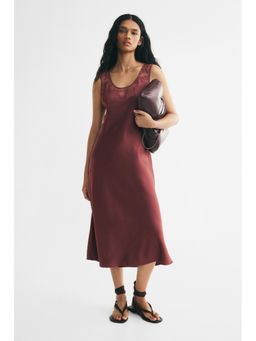 H&M - Women Red Lace-Inset Satin Dress