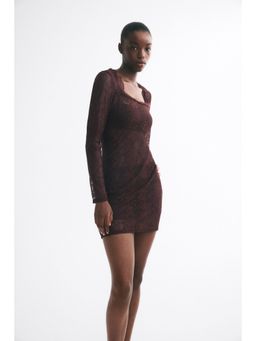 H&M - Women Brown Square-Neck Lace Dress