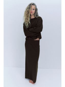H&M - Women Brown Rib-Knit Maxi Skirt
