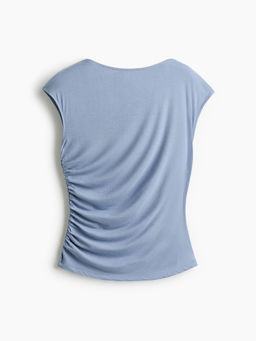 H&M - Women Blue Draped Cap-Sleeved Top