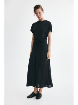 H&M - Women Black Ruched Half-Sleeved Dress
