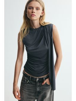 H&M - Women Grey Draped-Panel Viscose Top