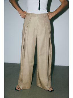 H&M - Women Beige Wrap-Detail Tailored Trousers