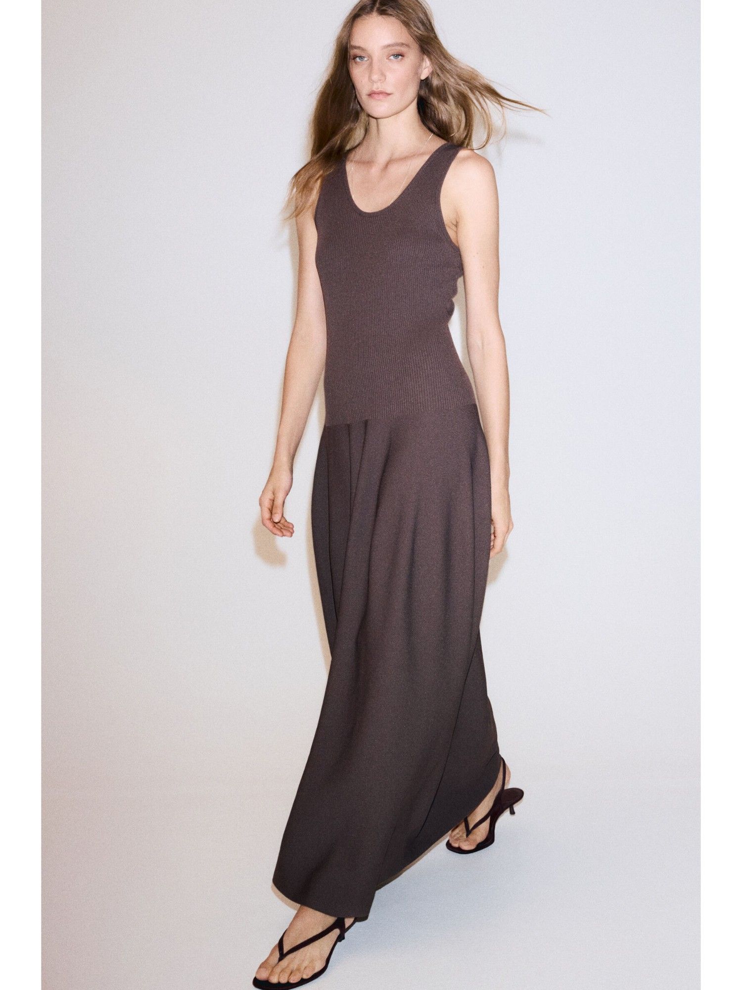 h&m Women Brown Rib-Knit Tulip-Skirt Dress-picture-23