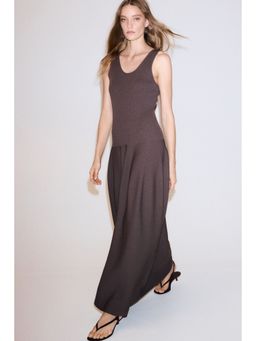 H&M - Women Brown Rib-Knit Tulip-Skirt Dress
