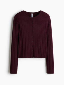 H&M - Women Maroon Cable-Knit Cardigan