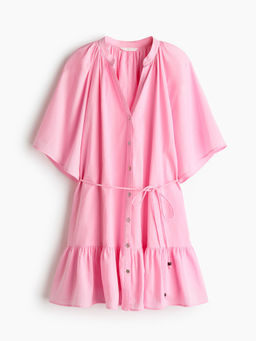 H&M - Women Pink Tie-Belt Shirt Dress