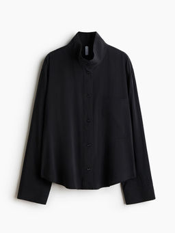 H&M - Women Black Oversized Stand-Collar Shirt