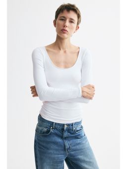 H&M - Women White Long-Sleeved Scoop-Neck Top