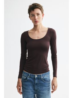 H&M - Women Brown Long-Sleeved Scoop-Neck Top