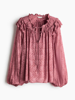 H&M - Women Pink Frill-Trimmed Tie-Detail Blouse